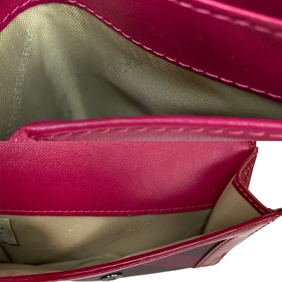 Burberry Nova Plaid Patent Leather Trim Bifold Wallet Magenta and Black